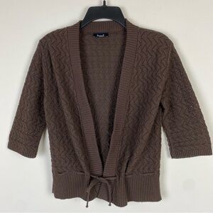 Fame Knitworks Brown Knit Cardigan Shrug Sweater with Tie Waist Y2K 90s Vintage